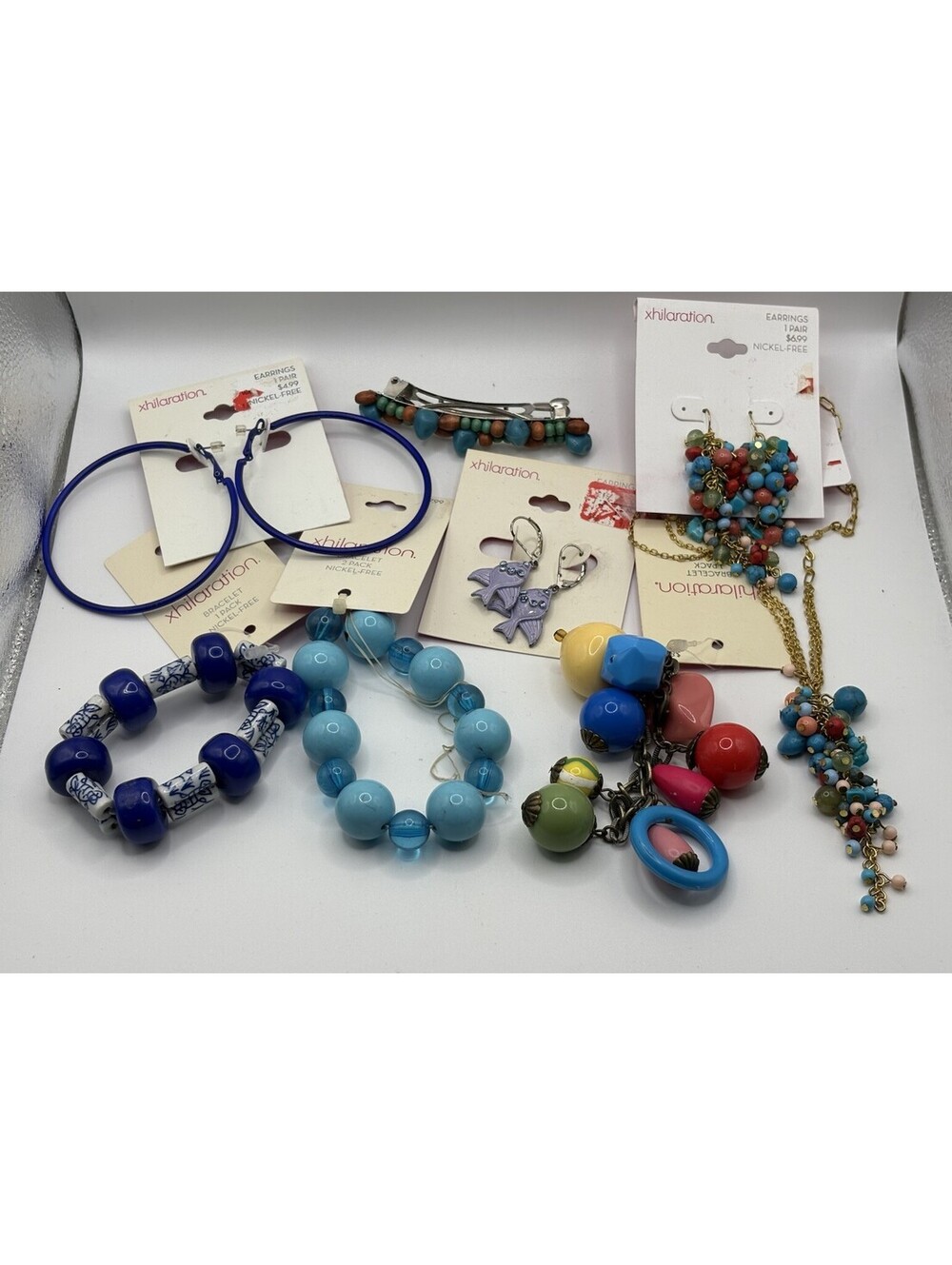 8 PC Costume Jewelry Lot Necklace Earrings Bracelet Blue Turquoise Some NOS